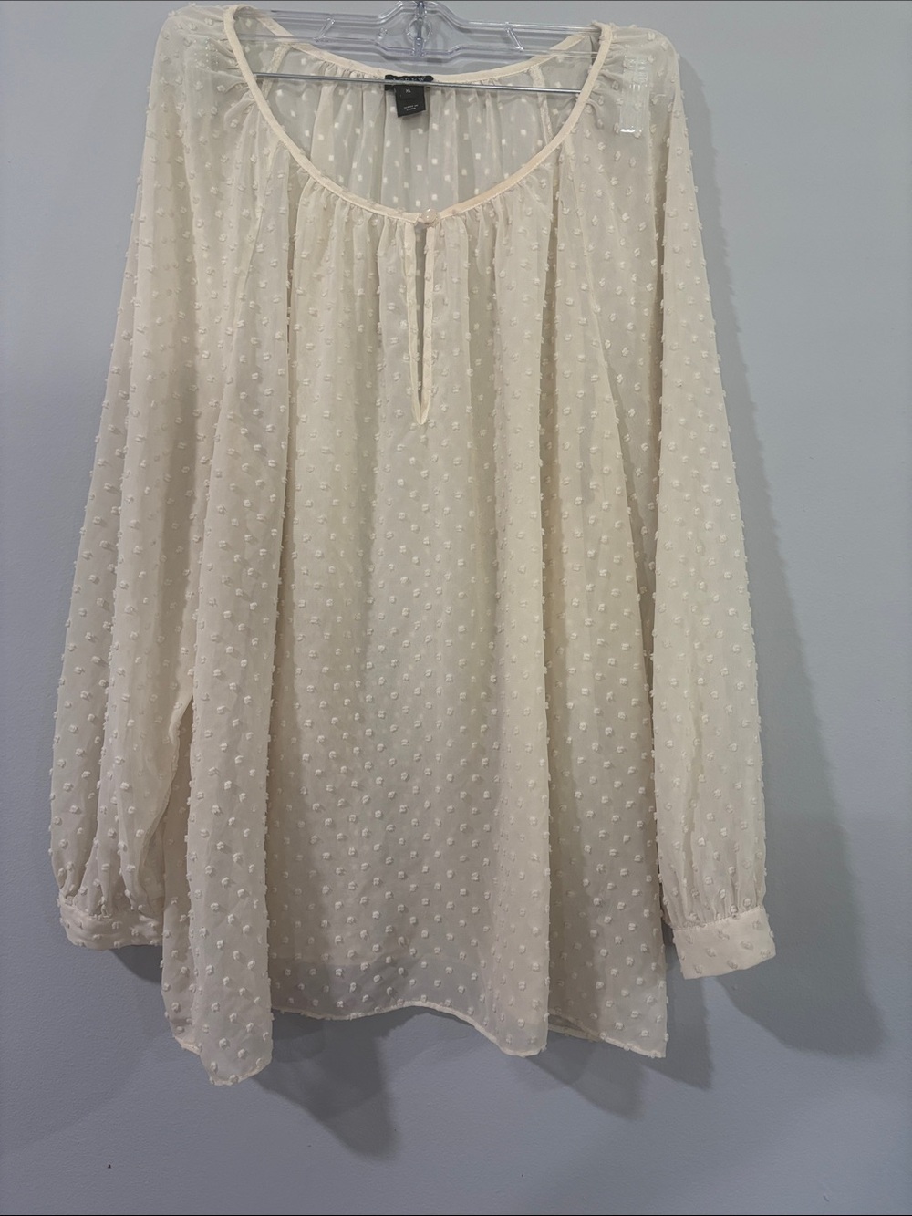 J CREW IVORY  SWISS SHEER DOT FEMININE BLOUSE SIZE/XL